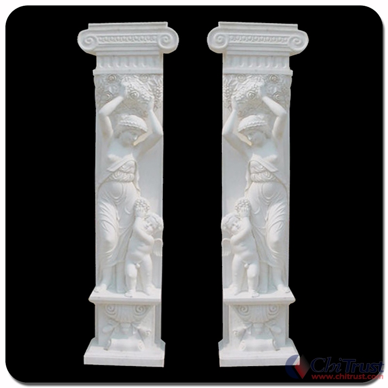 Carving stone white marble square pillar